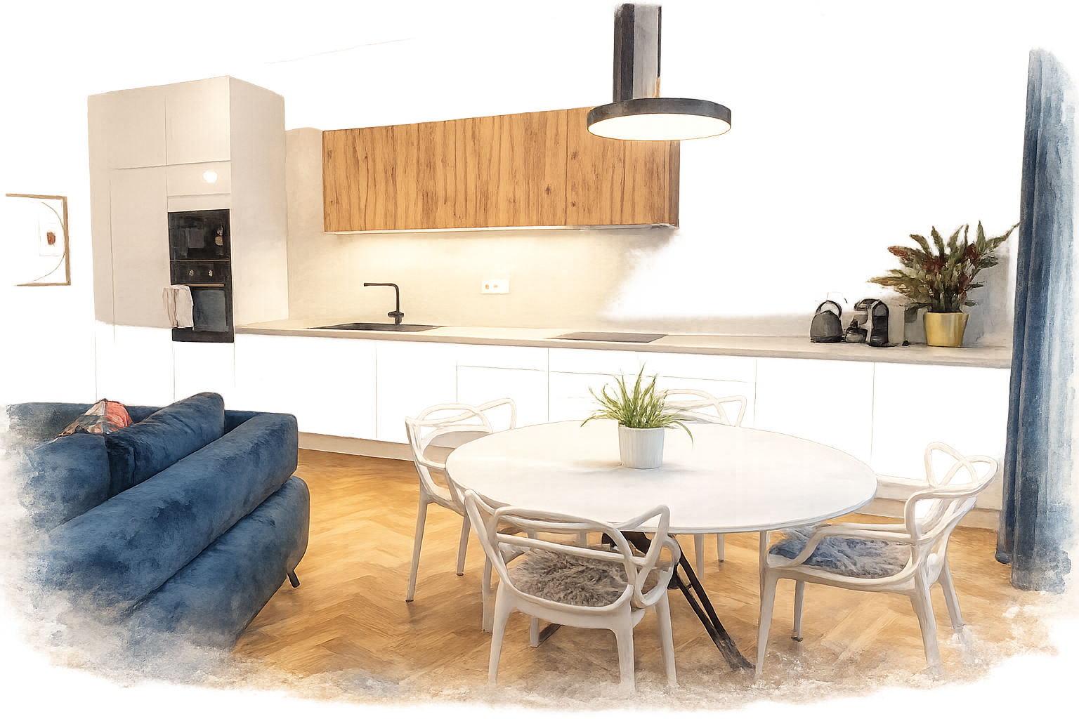 Comfortable Marienhof apartment with a bedroom, kitchen and dining table